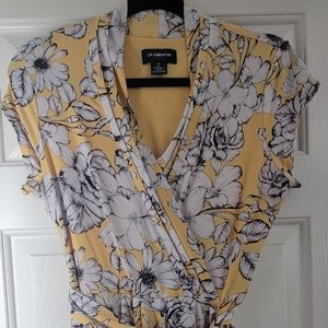 Liz Claiborne Floral Wrap Mini Dress in Yellow and Black
